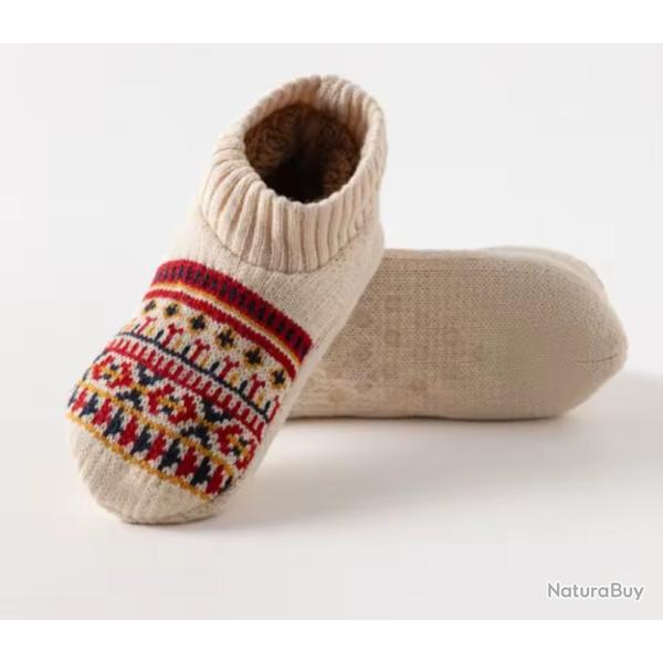 Chaussettes Chaussons thermiques �paisses Unisexe Antid�rapants Chaussons doux hiver 38-40 Beige
