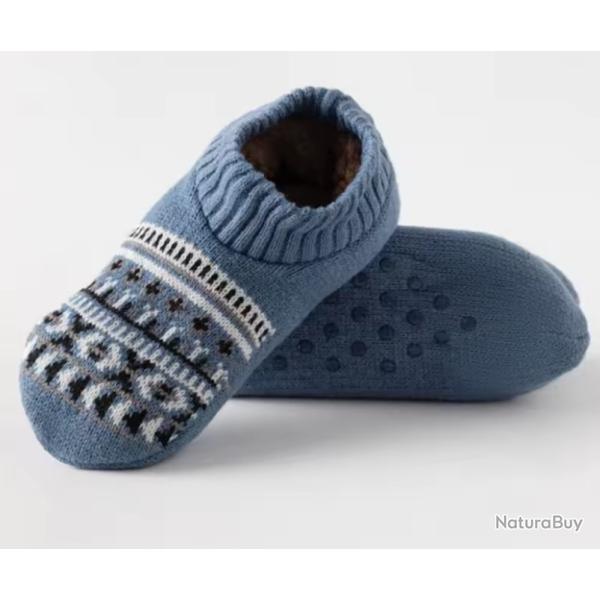 Chaussettes Chaussons thermiques �paisses Unisexe Antid�rapants Chaussons doux hiver 41-42 Bleu