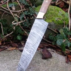 Couteau De Cuisine de Chef Lame Acier Damas 256 Couches Manche Bois/Laiton Fabrication Artisanale