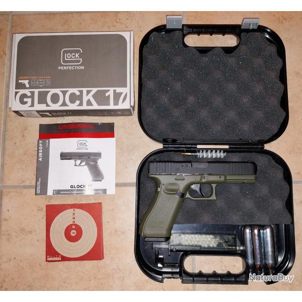 Glock17 Gen5 Battlefield Green 6mm airsoft, mallette Glock, 10 cibles, 5 sparclettes & speedloader