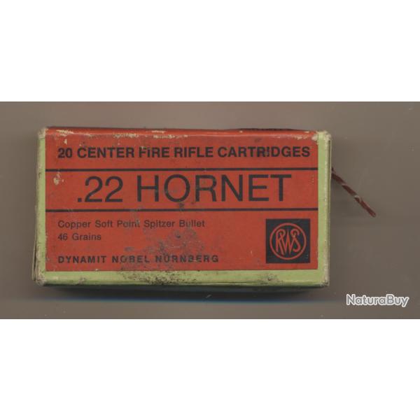 (5933)  PORT OFFERT Boite de 20 22 HORNET RWS 1/2 blind�es NON OUVERTE