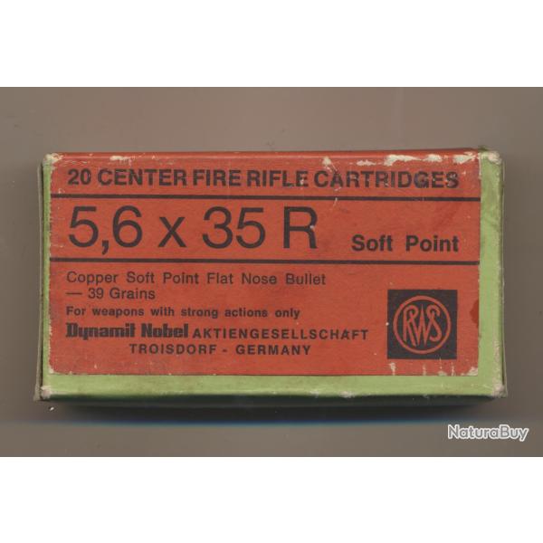 (5943)  PORT OFFERT Boite de 20 22 HORNET (5,6x35R) RWS 1/2 blind�es