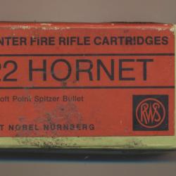 (5933)  PORT OFFERT BOITE de 14  22 HORNET RWS 1/2 blind&eacute;es