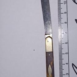 Ancien couteau pliant bout rond ouvre lettres couple papier vintage