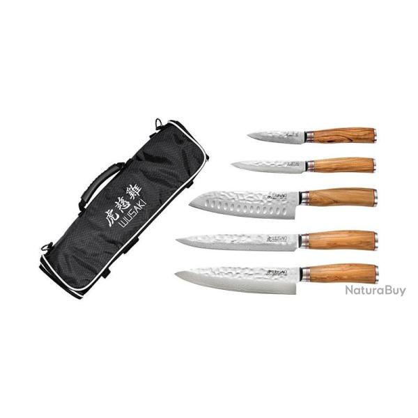 Set Damas - Malette 5 couteaux damas Wusaki