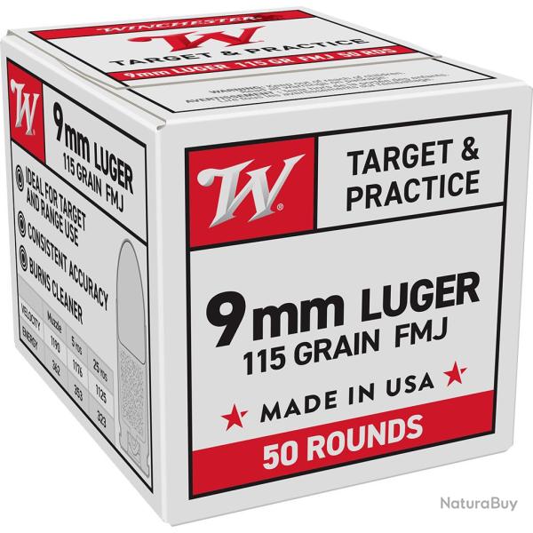 x50 BALLES 9x19MM LUGER 115 GR USA FMJ - WINCHESETER