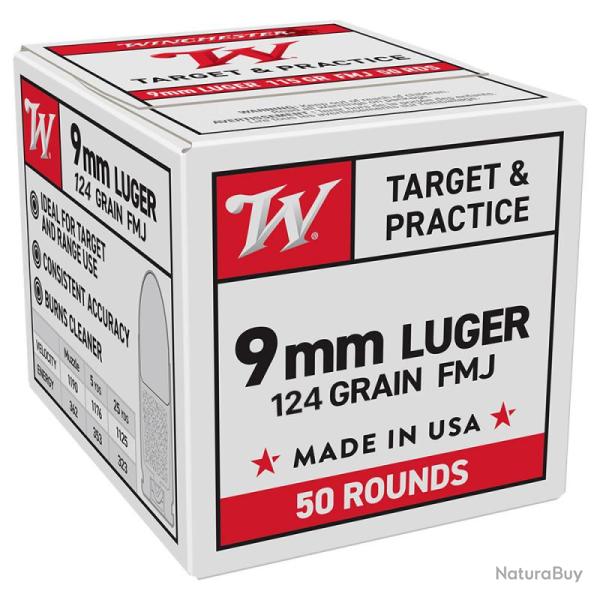 Munitions Winchester 9x19 124gr FMJ x50