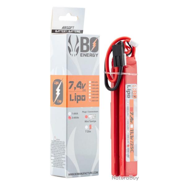 2 sticks batterie Lipo 2S 7.4V 2000mAh 25C - 2 sticks - 2000mAh 25C - Mini Tamyia