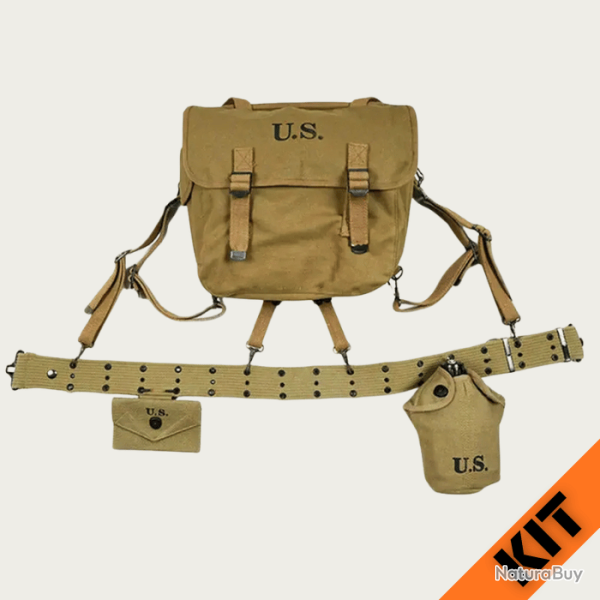 KIT - Musette M36 + Ceinturon M36 + Brelage M36 + M�dic Pouch + Gourde avec Quart - US ww2 L