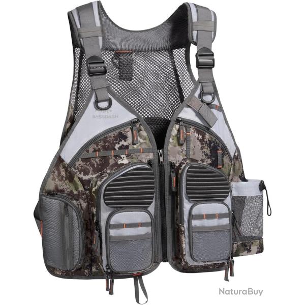 Gilet de P�che Sangles R�glables 18 Poches Taille Unique Ultra L�ger P�che Chasse Vert Grunge