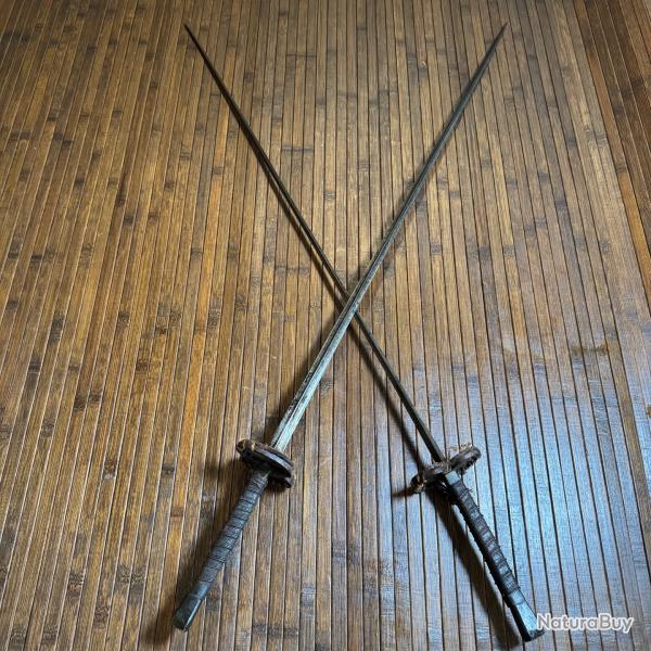 BELLE PAIRE D'�P�E DE DUEL FORG� A KLINGENTHAL LAME SIGN�E ET POIN�ONN�ES XlX �ME