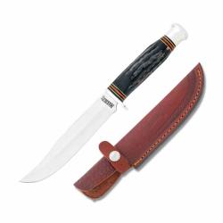 Couteau de Chasse Marbles Large Hunter Lame Acier Inox Manche Corne de Buffle Etui Cuir MR448