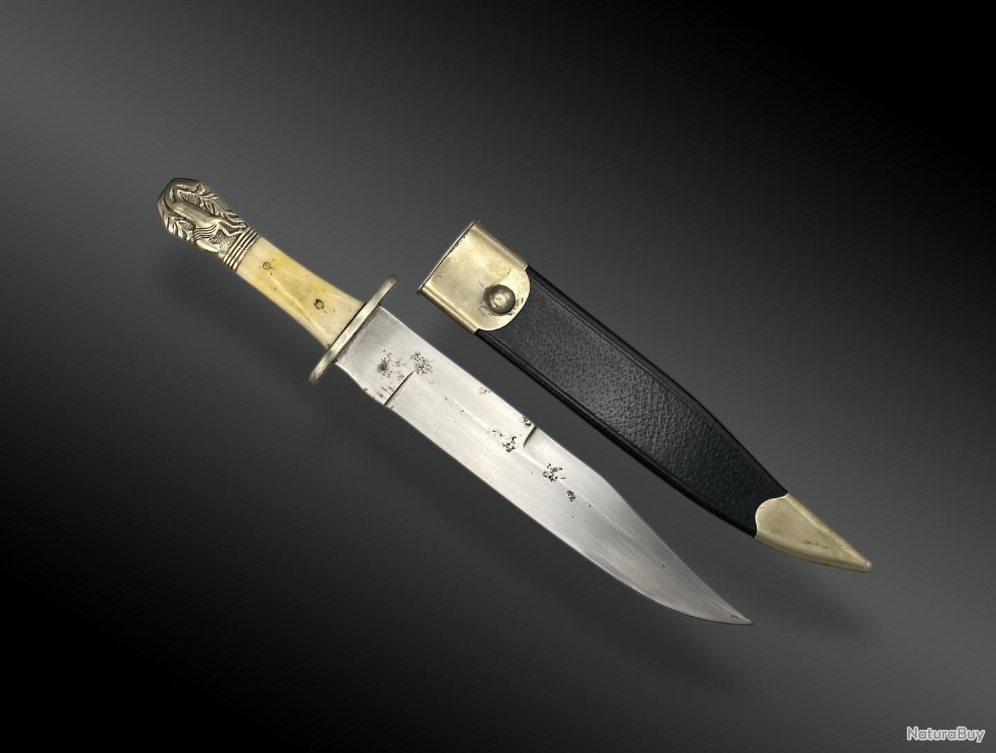 COUTEAU BOWIE POMMEAU ARGENT AVEC SON FOURREAU Royaume Uni XIX me couteau-bowie-pommeau-argent-avec-son-fourreau-royaume-uni-xix-me