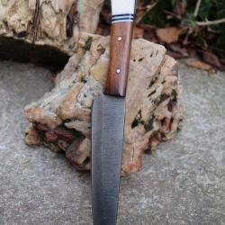 Couteau De Cuisine D'Office Lame Acier Damas 256 Couches Manche Bois/OS Fabrication Artisanale