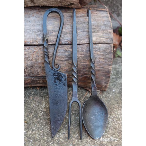 Set de Couverts Viking M�di�vaux Cuill�re + Fourchette + Couteau Manches Acier Forg�s