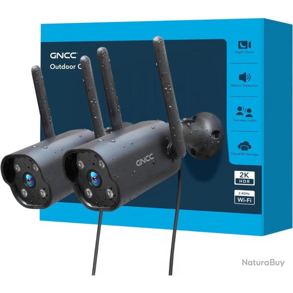 Lot de x2 Cam�ras de Surveillance Ext�rieure Wifi, Vision Nocturne, D�tection AI, Enregistrement 24/