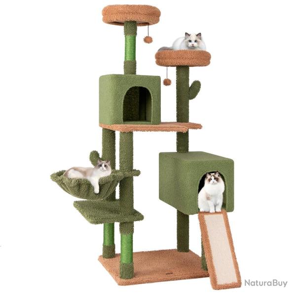 Arbre � chat 160 x 59 x 48 cm avec condos et perchoirs lavables en peluche design cactus en vert ma