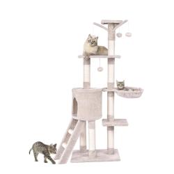 Arbre &agrave; chat multi-niveaux 93 x 36 x 140 cm avec 6 niveaux confort et griffoirs en sisal beige 20_0