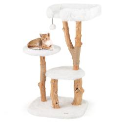 Arbre &agrave; chat en bois massif 59 x 49 x 110 cm avec perchoir confortable et griffoirs en jute style n