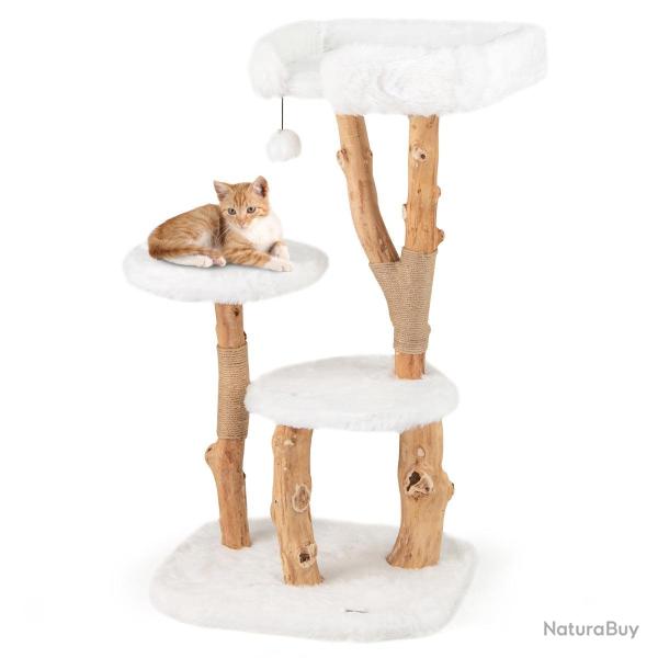 Arbre � chat en bois massif 59 x 49 x 110 cm avec perchoir confortable et griffoirs en jute style n