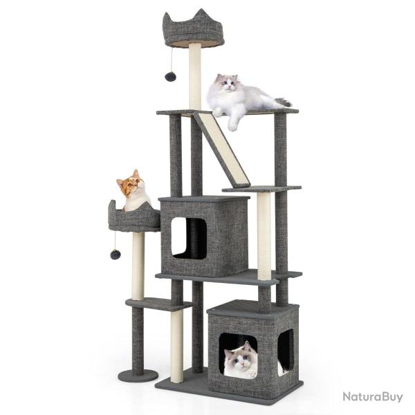 Arbre � chat 180 x 86 x 40 cm avec 7 niveaux de jeu et 2 condos confortables style moderne en tissu