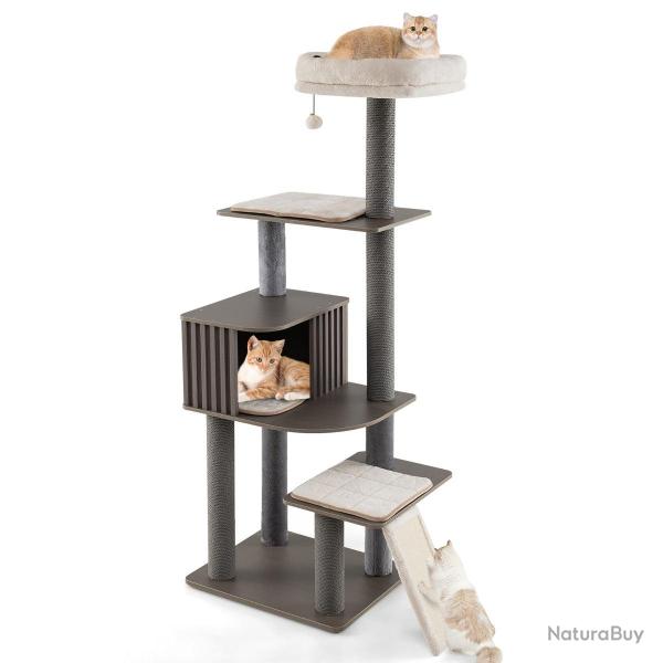 Arbre � chat haut multi-niveaux 58 x 48 x 171 cm avec condo douillet et perchoir confortable en boi