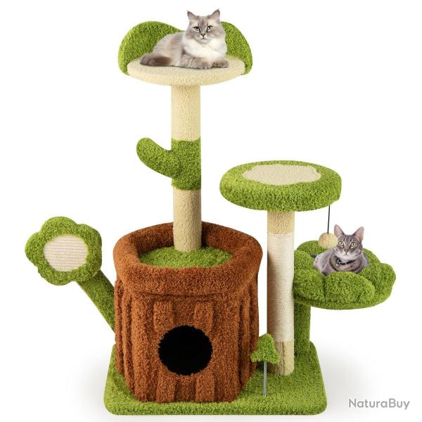 Arbre � chat multi-niveaux 92 x 55 x 40 cm avec condo et perchoir confortable style jungle en bois
