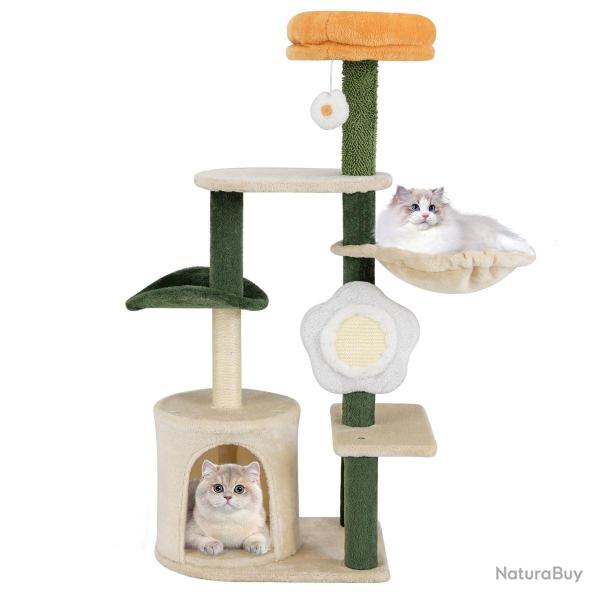 Arbre � chat moderne 48,5 x 34 x 114 cm avec perchoir sup�rieur rembourr� et griffoir sisal en vert