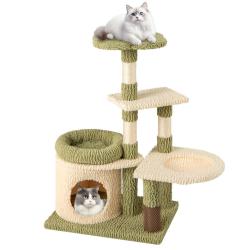 Arbre &agrave; chat 97 x 40 x 60 cm multi-niveaux avec condo cosy et brosse de toilettage en peluche vert