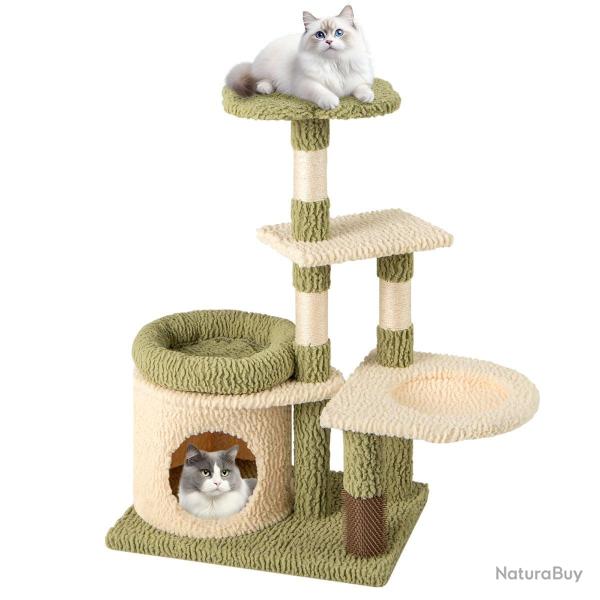 Arbre � chat 97 x 40 x 60 cm multi-niveaux avec condo cosy et brosse de toilettage en peluche vert