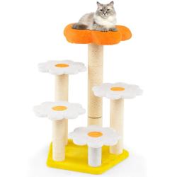 Arbre &agrave; chat fleuri avec perchoir confortable 90 x 59 x 56 cm pour chats actifs et &acirc;g&eacute;s en bois d'i