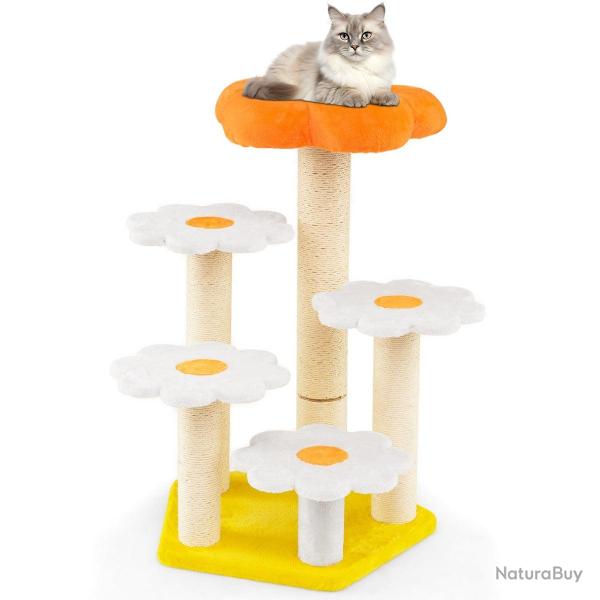Arbre � chat fleuri avec perchoir confortable 90 x 59 x 56 cm pour chats actifs et �g�s en bois d'i