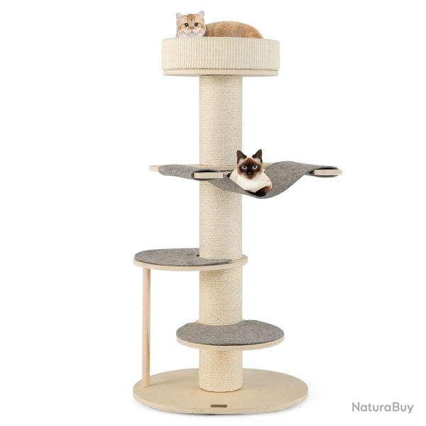 Arbre � chat moderne 57 x 48 x 120 cm avec hamac et griffoirs en sisal robuste, ambiance cosy en bo