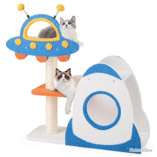 Arbre � chat � 4 niveaux 80 x 33 x 87 cm perchoir ovni condo fus�e ambiance ludique en contreplaqu�