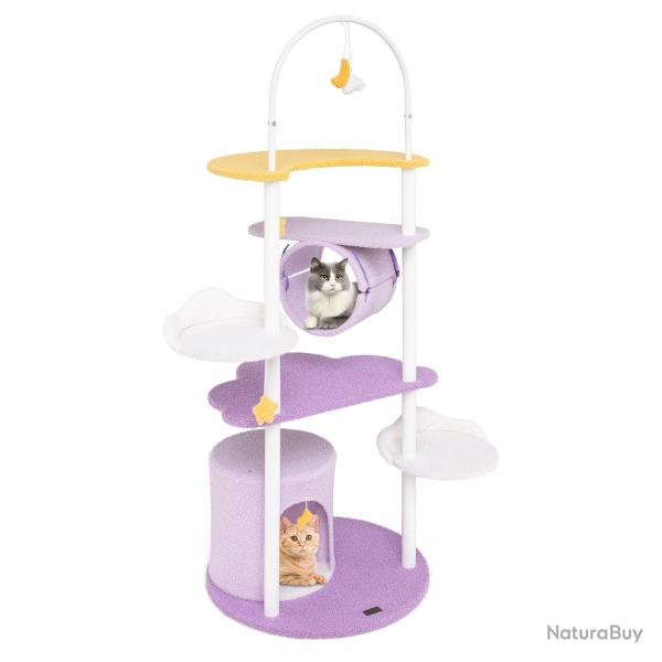 Arbre � chat centre de jeu 158 x 60 x 60 cm avec plateforme d'observation et tunnel en bois d'ing�n