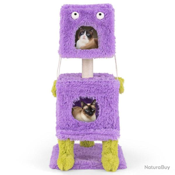 Arbre � chat fantaisiste violet 48 x 48 x 111 cm 2 condos confortables griffoir sisal jouets ludiqu
