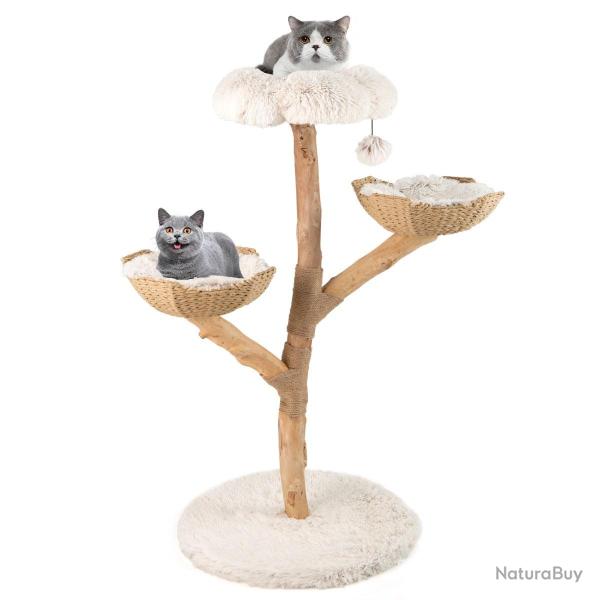 Arbre � chat moderne 61 x 122 cm avec perchoir confortable et griffoir en jute naturel en bois mass