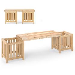 Banc de jardin 173 x 40 x 48 cm avec jardini&egrave;res lat&eacute;rales design polyvalent en bois sapin naturel