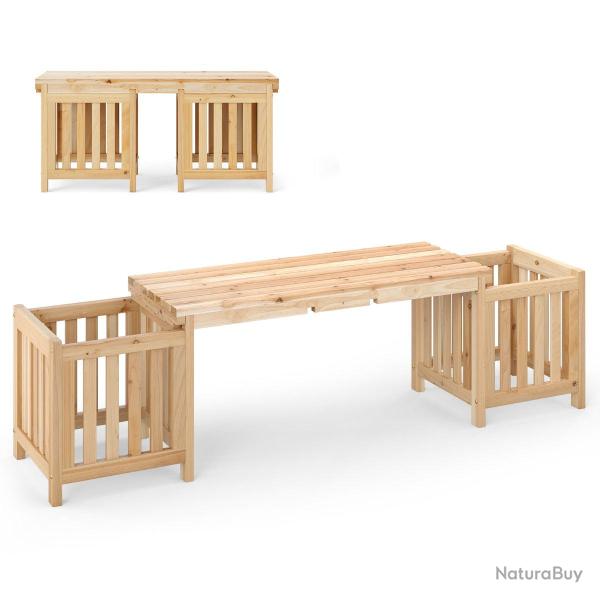 Banc de jardin 173 x 40 x 48 cm avec jardini�res lat�rales design polyvalent en bois sapin naturel