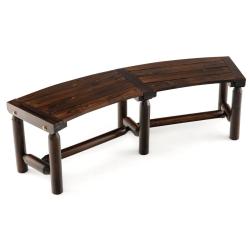 Banc de jardin incurv&eacute; 139 x 36 x 41 cm large assise pour 2 personnes style rustique en bois carbon