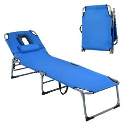 Chaise longue pliable 194 x 60 x 86 cm 5 positions r&eacute;glables confort ergonomique en m&eacute;tal bleu 20_0