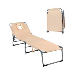 Chaise longue pliante 194 x 61 x 36-86 cm dossier r&eacute;glable 5 positions et oreiller amovible en alum