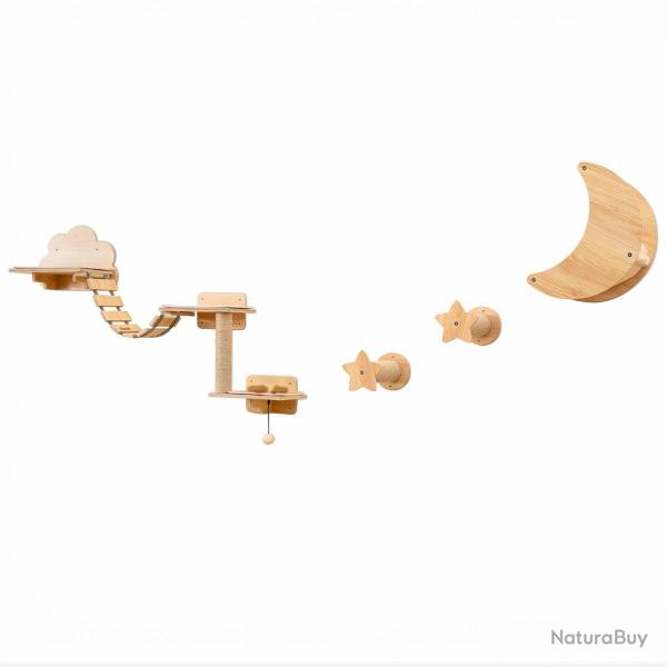 lot de 6 meubles muraux pour chat avec hamac et arbre � chat 68,5 x 19,5 x 48 cm ambiance cosy desi