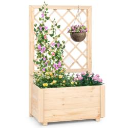 Jardini&egrave;re sur&eacute;lev&eacute;e 58 x 35 x 101 cm pour plantes grimpantes avec drainage et treillis d&eacute;coratif e