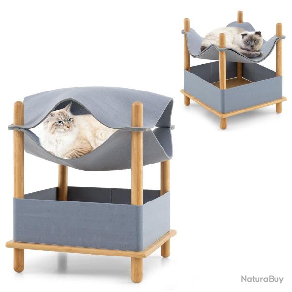 Maison pour chat � 2 niveaux 46 x 46 x 53 cm avec condo semi-clos et �tag�re de rangement style mod