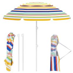 Parasol de plage 200 x 194 cm l&eacute;ger avec inclinaison et protection solaire en polyester multicolore