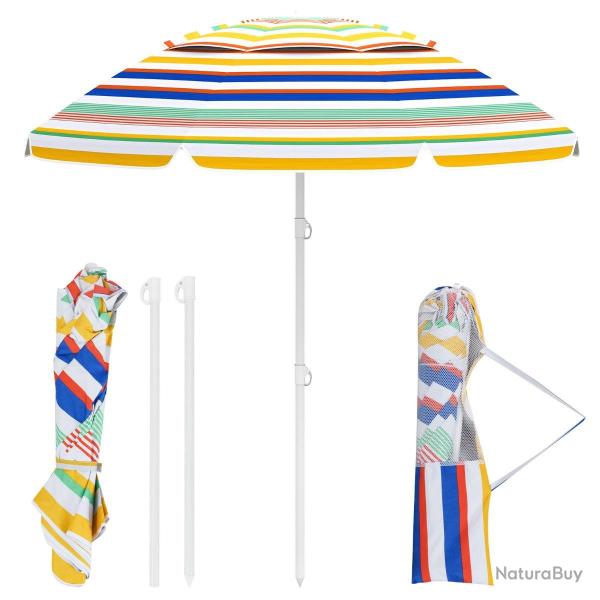 Parasol de plage 200 x 194 cm l�ger avec inclinaison et protection solaire en polyester multicolore