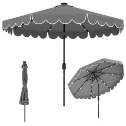 Parasol de patio 307 x 253 cm avec inclinaison manuelle et lumi&egrave;res LED style &eacute;l&eacute;gant en polyester