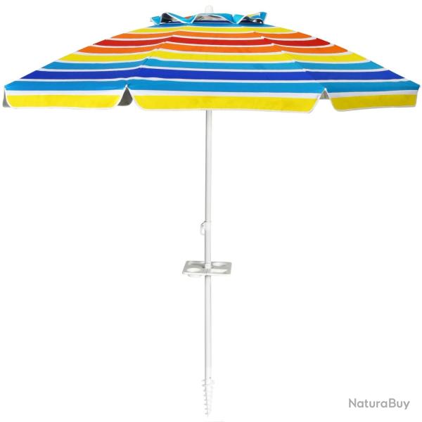 Parasol de plage inclinable 2,2 m avec porte-gobelet pratique et protection solaire upf50 en polyes