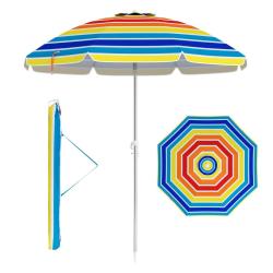 Parasol de plage avec inclinaison bouton poussoir 198 x 206 cm protection solaire portable esth&eacute;tiq